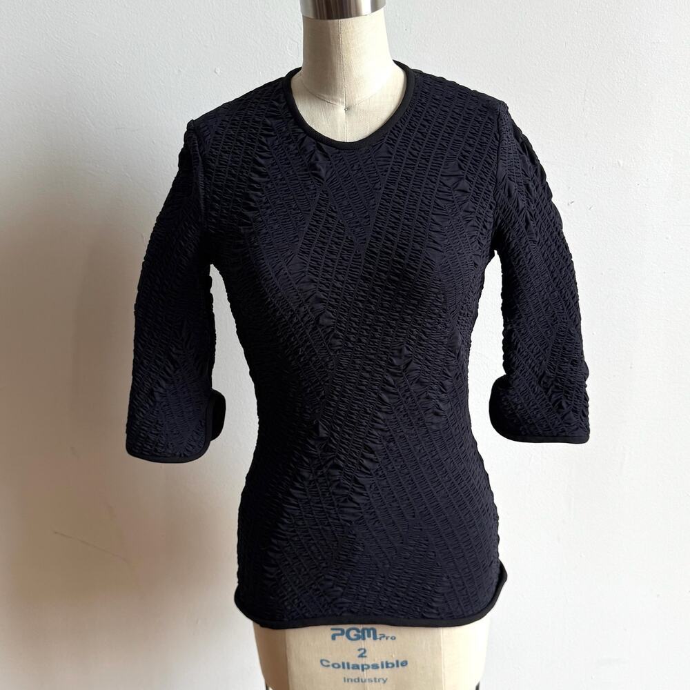 ELLERY Black Crinkle Shirred Top